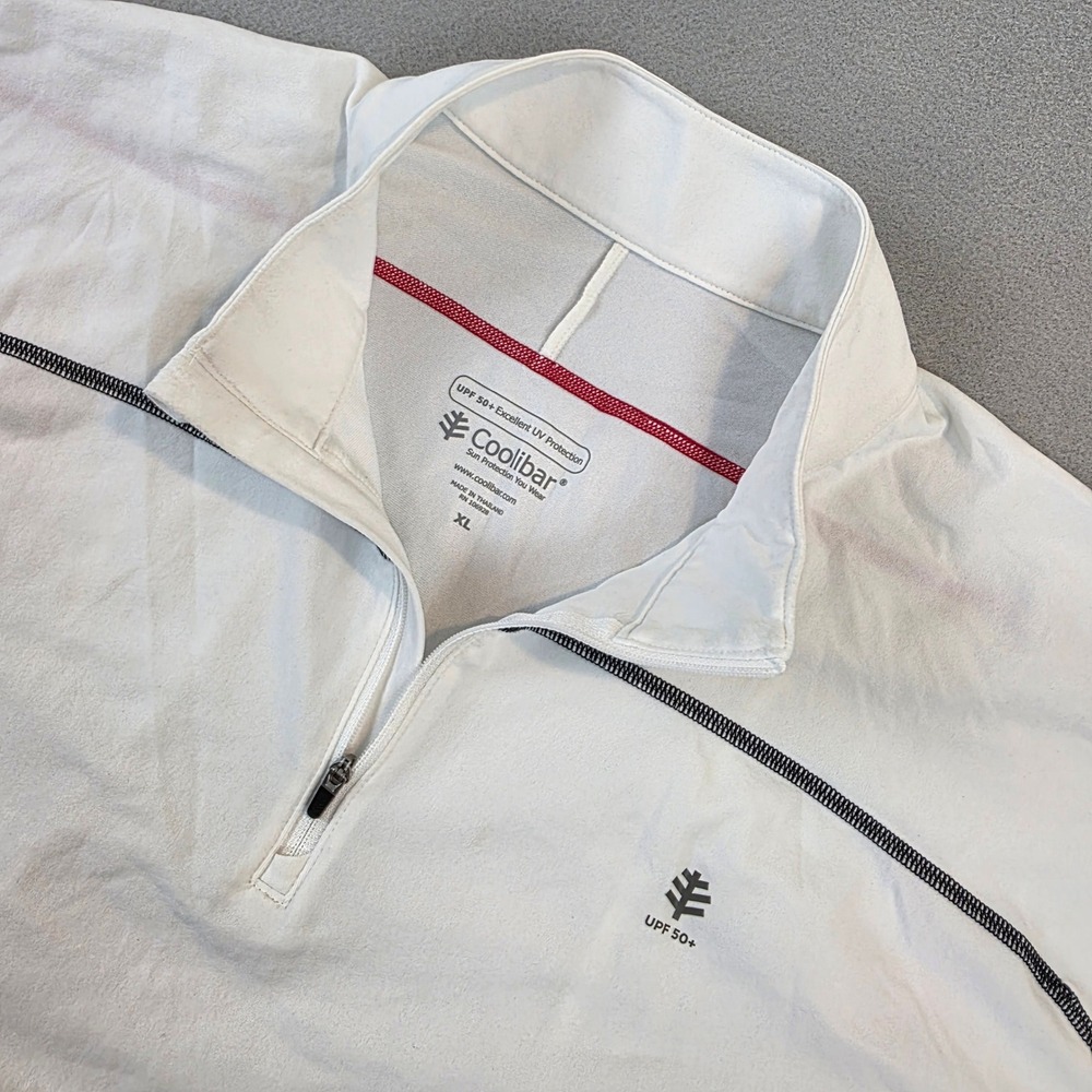 Coolibar Mens XL White UPF 50+ Quarter Zip Popover Sun Shirt Long Sleeve Active - Picture 2 of 11